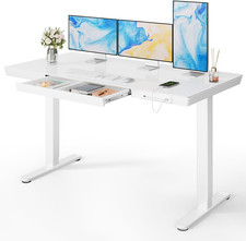 Marsail Glass Standing Desk with Drawer,55 X 28 Inch Electric Standing Desk, Sit
