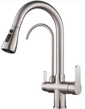 KEOKBON Brushed Nickel 3 Way tap with Spray Head for Kitchen Sink, 360° Rotating