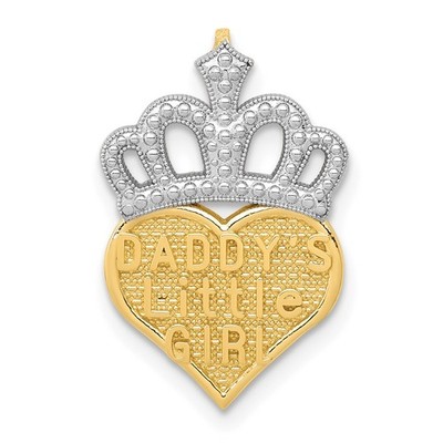 14k and White Rhodium DADDYS LITTLE GIRL Heart Crown Chain Slide Necklace Mens