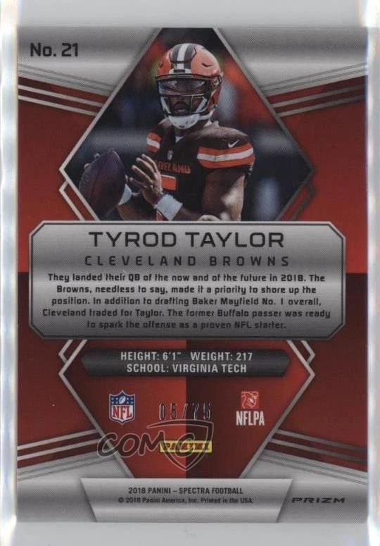 2018 Panini Spectra Neon Blue Prizm /75 Tyrod Taylor #21 - Image 2 of 2