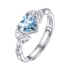 PROSILVER March Birthstone Rings 925 Silver Crystal Jewelry Aquamarine Blue C...