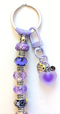 Handmade Boho/Hippie keyring purse charm-Shades of purple and silvertone beads