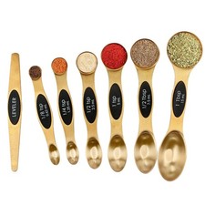 Magnetic Measuring Spoons Set Stainless Steel with Leveler, 7pcs, Gold