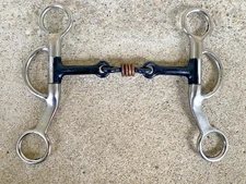 5" SS Western shanked snaffle bit w/double jointed copper ring dog bone SI mouth
