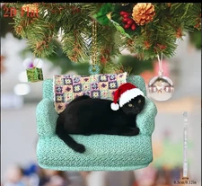 Christmas Tree Ornaments - Cute Black Cat Acrylic Hanging Decoration Gift CRS-11