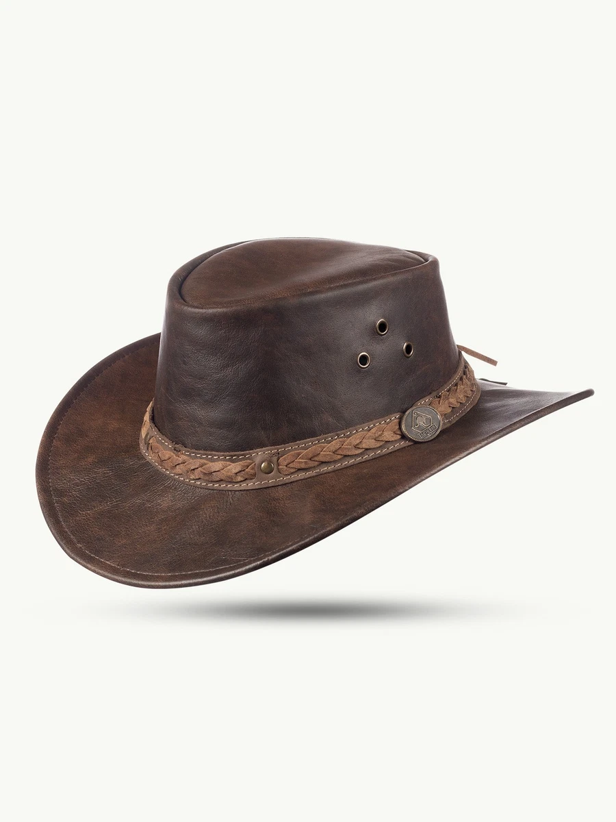 INOGIH Cappello Cowboy Western In Pelle PU - Arrotolabile, Unisex, Outback Fedora Con Tesa Larga - 4