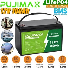 12V 100Ah LiFePO4 Lithium Battery Cycle Deep Built-in BMS for Solar RV Off-grid