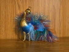 Soffieria De Carlini Peacock Bird Ornament  Gold Teal Multicolor Feathers NIB