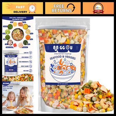 Seafood Ramen Toppings Mix 14oz - Shrimp, Squid, Seaweed, Non-GMO, Low Sodium