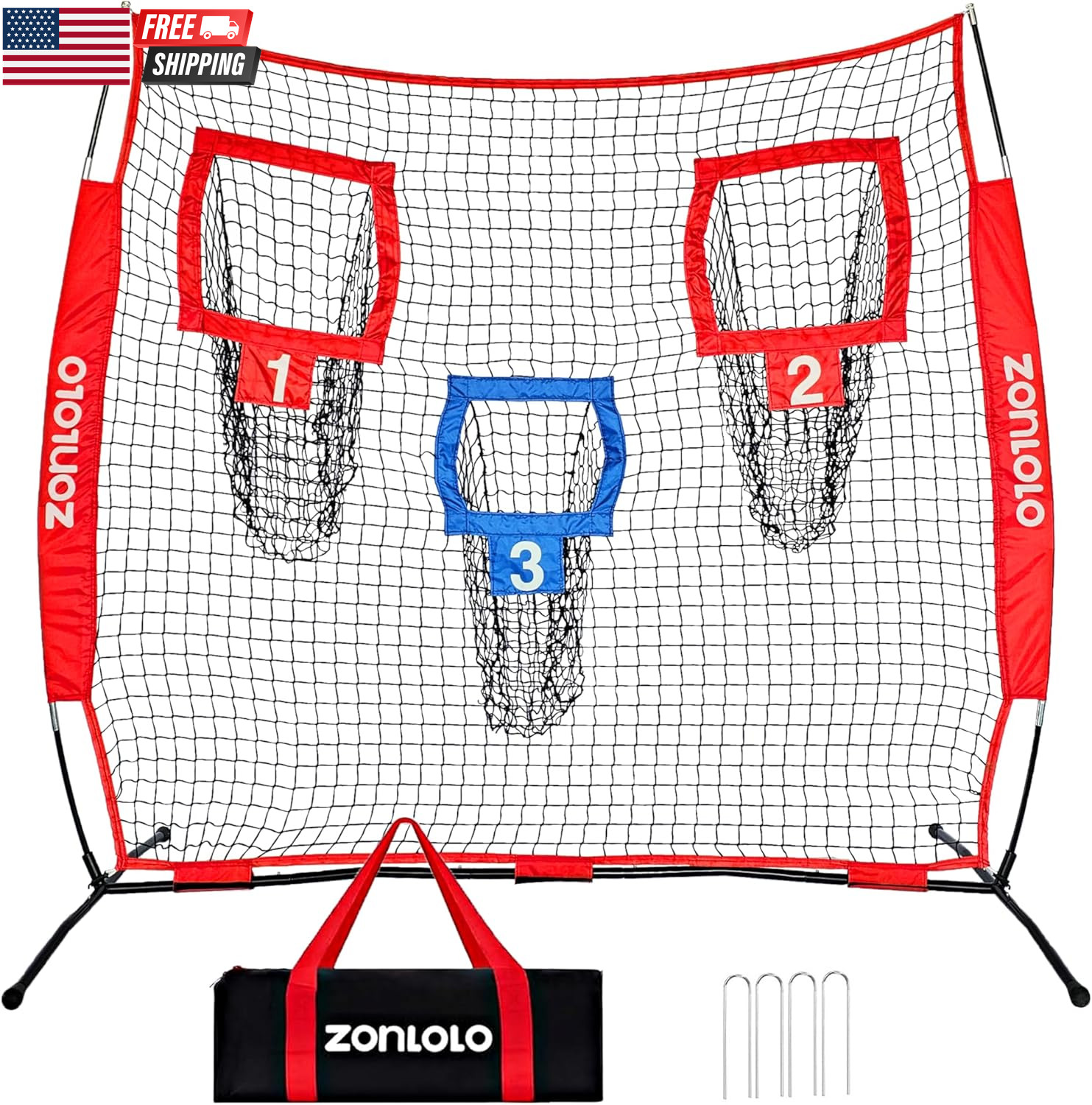 6X6Ft Football Training Net, Football Throwing Net with 3 Target Pockets, Portab
