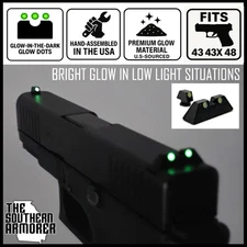 Glock® 43 43X 48 Night Sights Glow-in-Dark Front Rear Set Fits Slimline Models