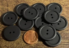 12 Rimmed Black Matte Dull Plastic 2-hole Sew-through Buttons 7/8" 22mm 10181