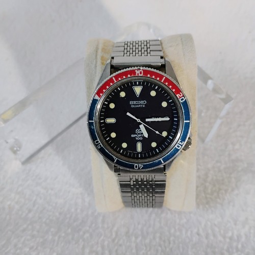 Seiko Quartz Pepsi Sports 100 Japan Style#7546-6049 Day/Date Watch New Battery