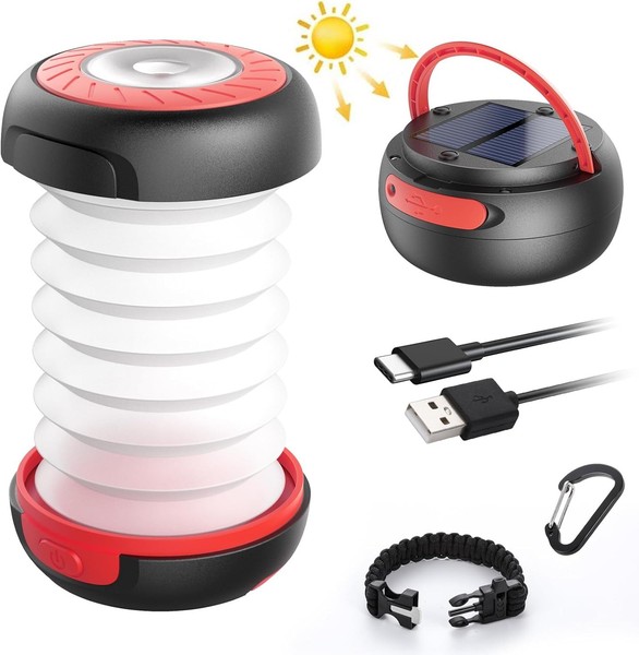 Campinglampe Led Faltbar Solar Usb C 3 Lichtmodi Energienbank Rot FüR Notfall-image