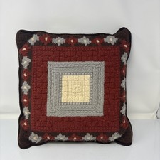 Vintage Crochet Throw Pillow Handmade Knit Fringe 70s Retro BOHO Square Eclectic