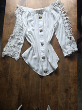 White Off-the-Shoulder Button Front Blouse 3/...