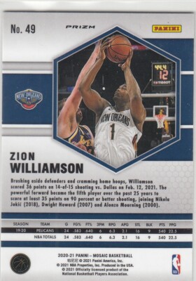 2020-21 Panini Mosaic Reactive Orange ZION WILLIAMSON #49 Pelicans