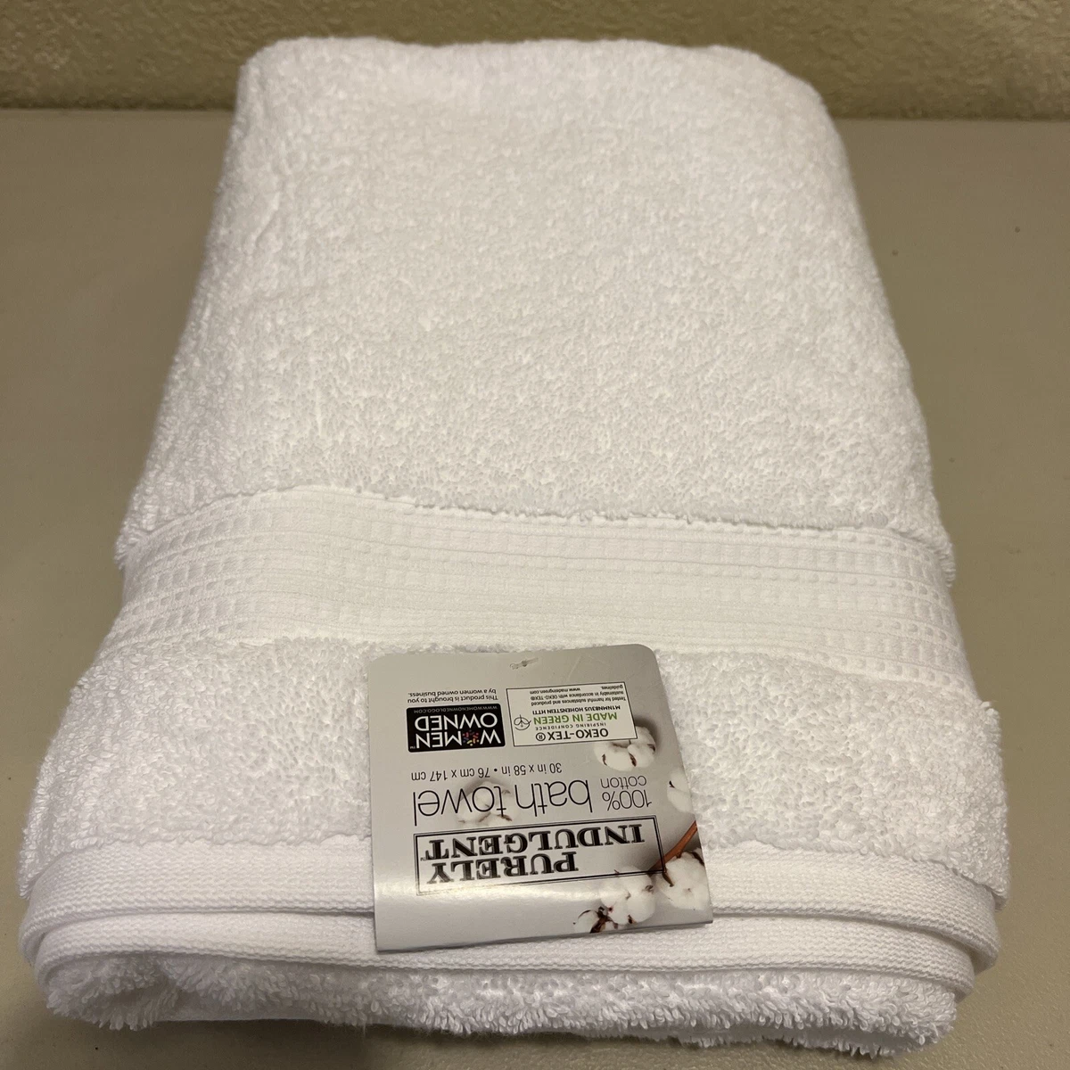 Lot Of 2 Purely Indulgent bath towel 30”X58” White Oeko-Tex Made In Green  NWT