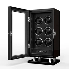 Automatic 6 Watch Winder Box Display Case LCD Fingerprint Unlock RGB/LED Black