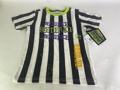 Beetlejuice Striped Short Sleeve Tee T-Shirt Top Kids Boys Girls Size 5-6
