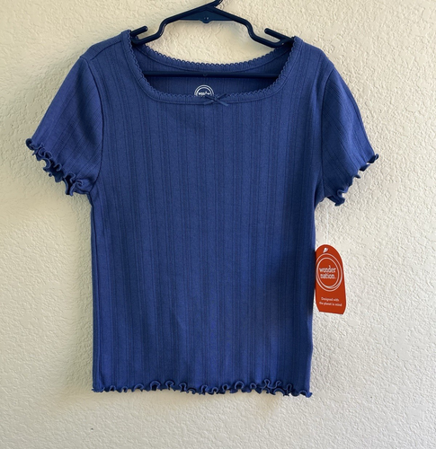 Wonder Nation Girls Sweetheart Blue Short Sleeve Pointelle Trim Shirt Size S NWT - Picture 3 of 12