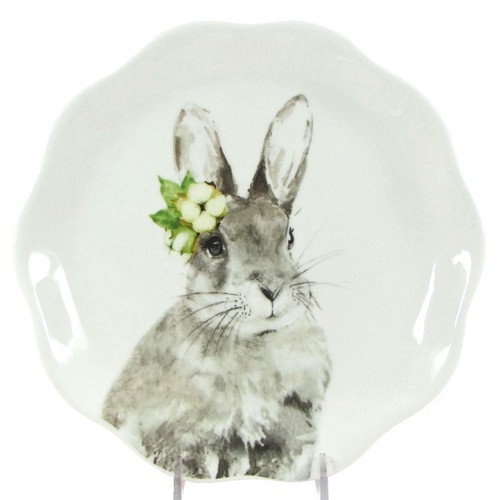 NEW Pier 1 Imports BUNNY PALS 8.5" Salad Plate Set 4Pc Rabbit Flower Butterfly - Picture 2 of 14