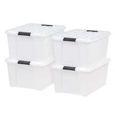 45 Qt. Plastic Storage Bins with Lids, Pearl, Latching, Stackable, Totes , 4 Pk