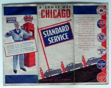 c1940 STANDARD OIL GAS STATION CHICAGO ROAD MAP Wraparound RED CROWN PUMP