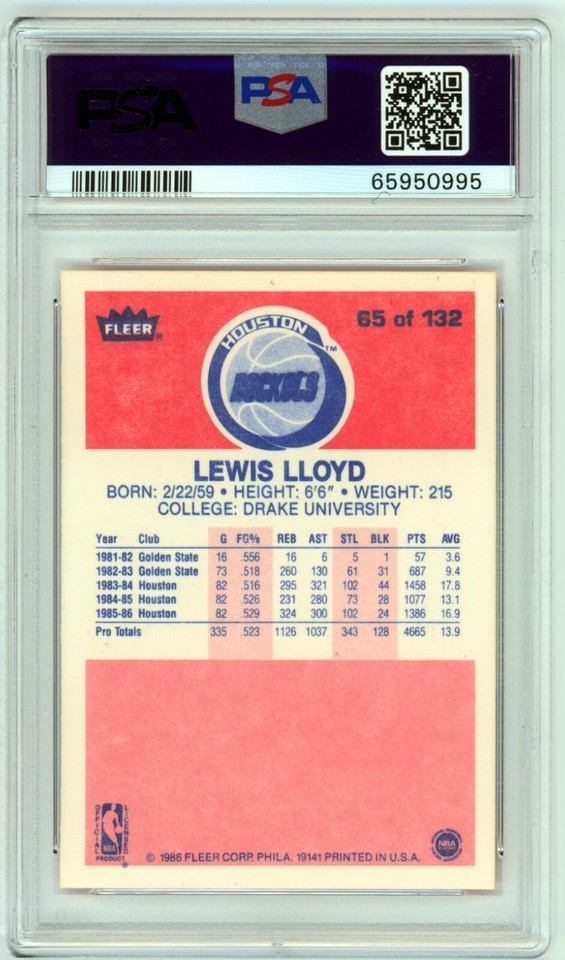 1986 Fleer #65 Lewis Lloyd PSA 8 NM-Mint Houston Rockets | eBay
