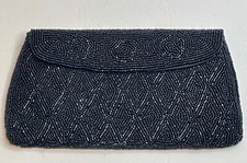 VTG 50'S-60'S VOGUEMONT BLACK SEED BEADED EVENING COCKTAIL CLUTCH PURSE SMALL