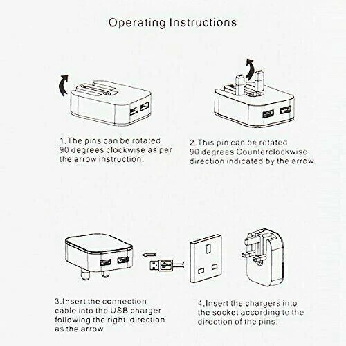 10.5W Fast Dual Twin 2 Port USB Folding Charger Mains Wall Plug Adapter 3Pin - Image 4 of 4