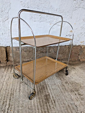 Dinette Serving Cart Tea Cart Table Side Table Oak Bar Chrome 70s WOW