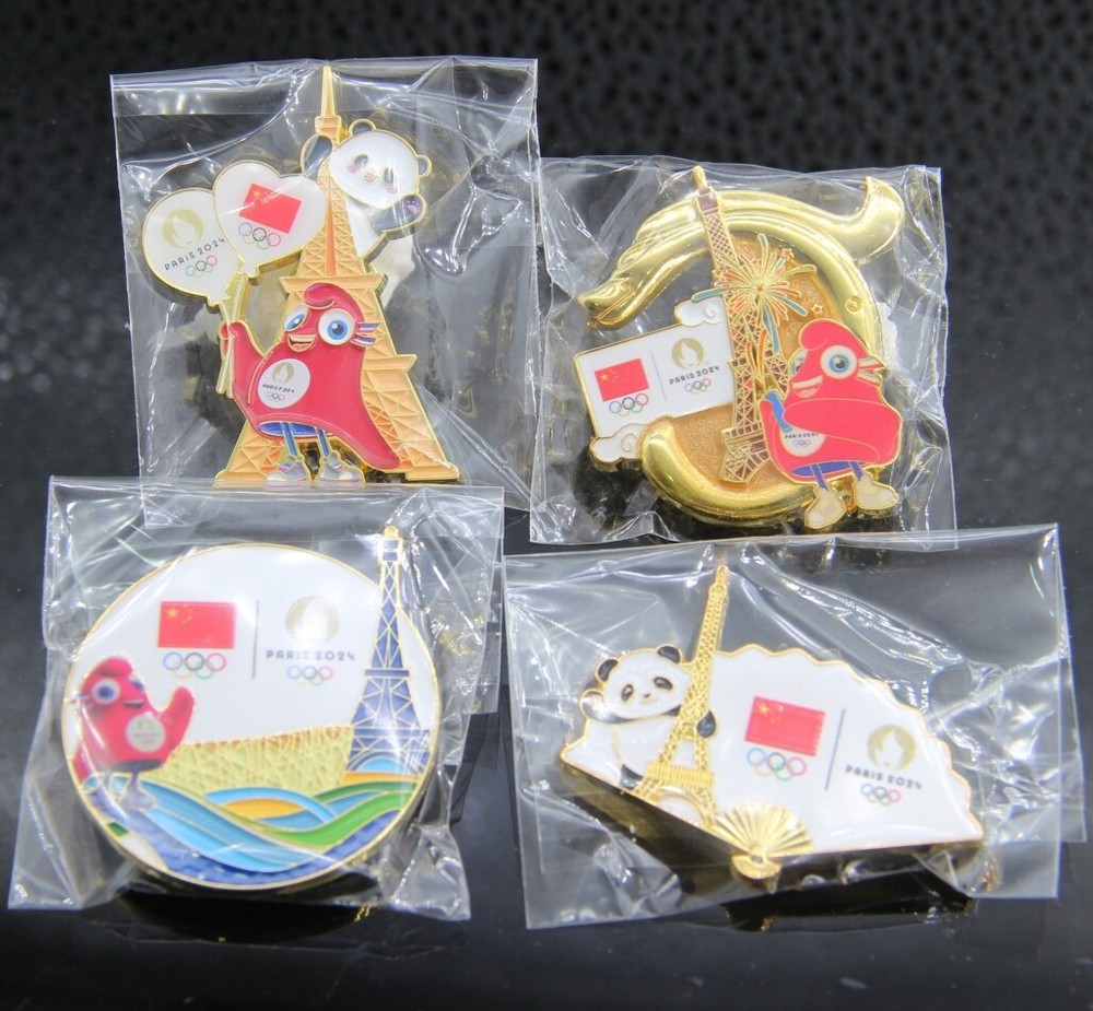 4Pcs/set Olympic 2024 Paris Team China Panda Dragon Pin Badge Official Souvenir
