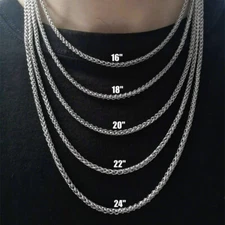 3MM Wheat Link Chain Stainless Steel Necklace Mens Womens 18/20/22/24/30 inch