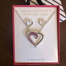 18" HEART NECKLACE  EARRINGS JEWELRY SET 