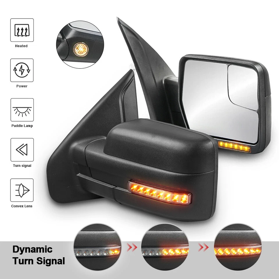 Pair Power Heated Tow Mirrors w/ Sequential Turn Signal For 2004-2014 Ford F150 - Изображение 2 из 4