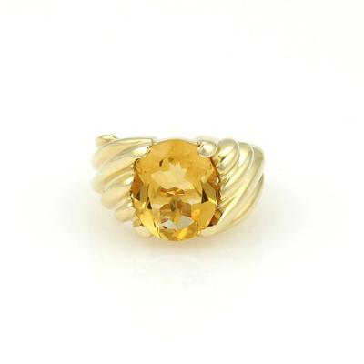 Fred Citrine Gold Ring 18kt Yellow Oval Shape Solitaire Rib Style