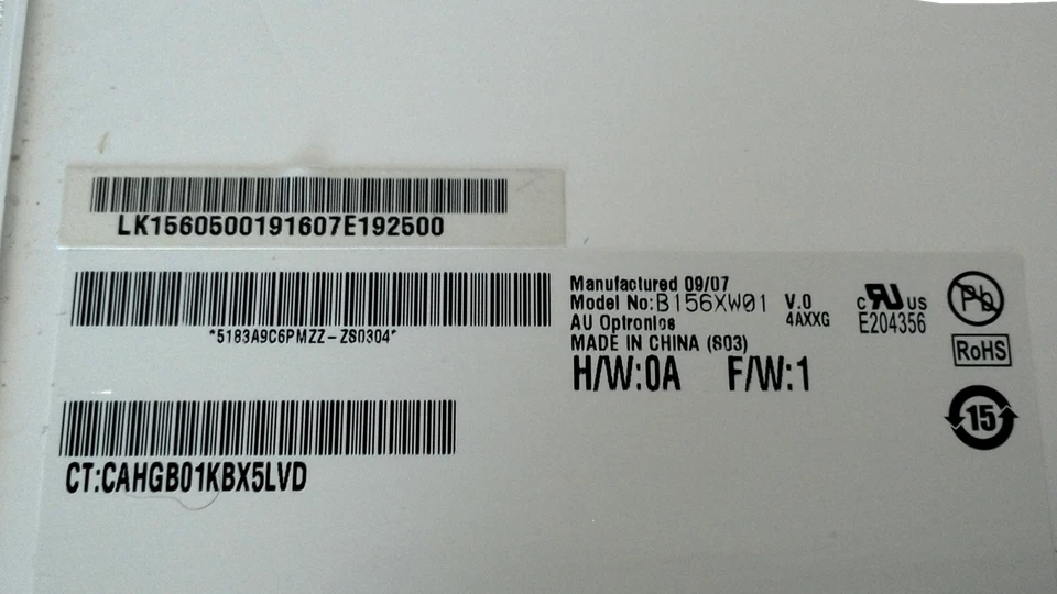 AU Optronics 15.6" Laptop LCD Screen Display B156XW01 V.0 with hinges - Image 3 of 4