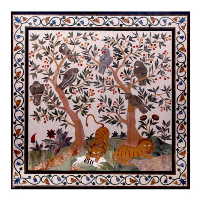 27'' white Marble Table Top Center bird Decor room Inlay pietra dura wall panel