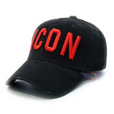 ICON DSQUARED2 Sports  Baseball Cap flat Solid Hat Men Black Distressed Red Logo