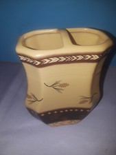 Ceramic Toothbrush Holder w/ Pinecone Design for Home or Cabin Bathroom