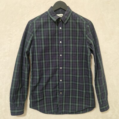 ARKET Shirt Mens M EU46 Purple Green Plaid Slim Fit Long Sleeve Cotton Poplin