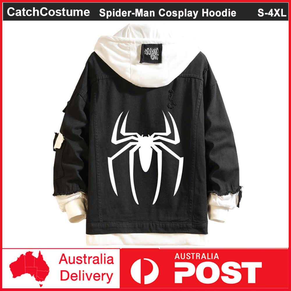 Spider-Man Black Denim Hoodie Spider Print Fashion Jean Jacket