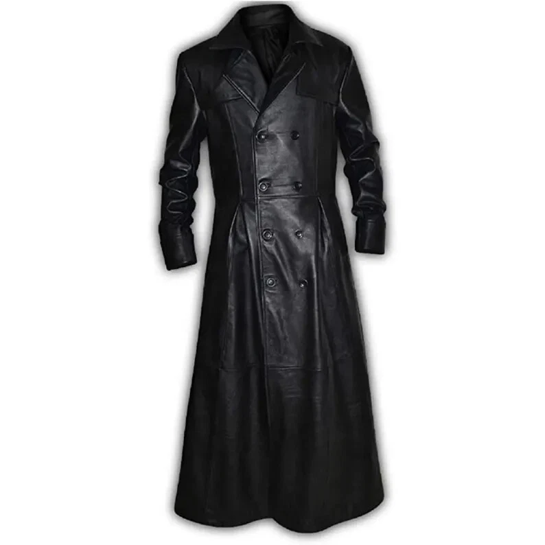 Winter Trendy Jacket Soft Mens Leather Trench Coat Lambskin Overcoat Stylish