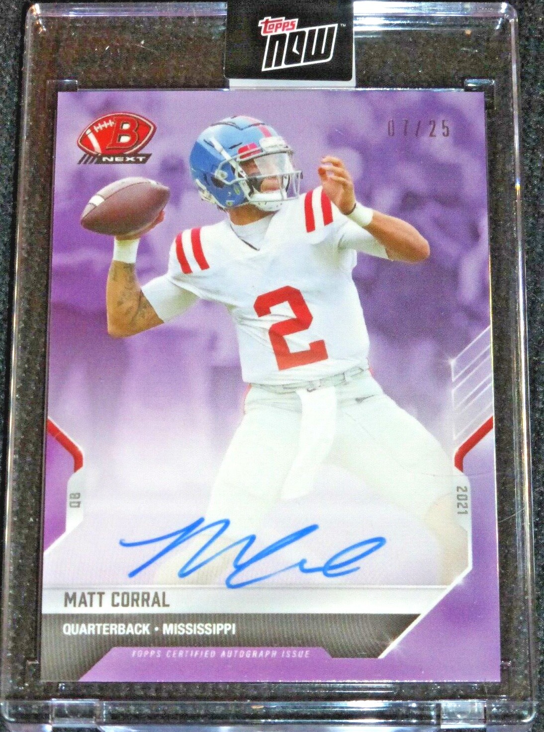 2021 Topps Bowman Next Matt Corral #d/25 Autograph Purple On-Card Auto Signed
