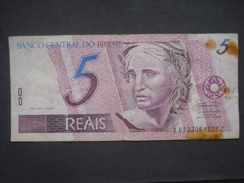 Used 5 Reais Banknote Brasil 1997 - 2009