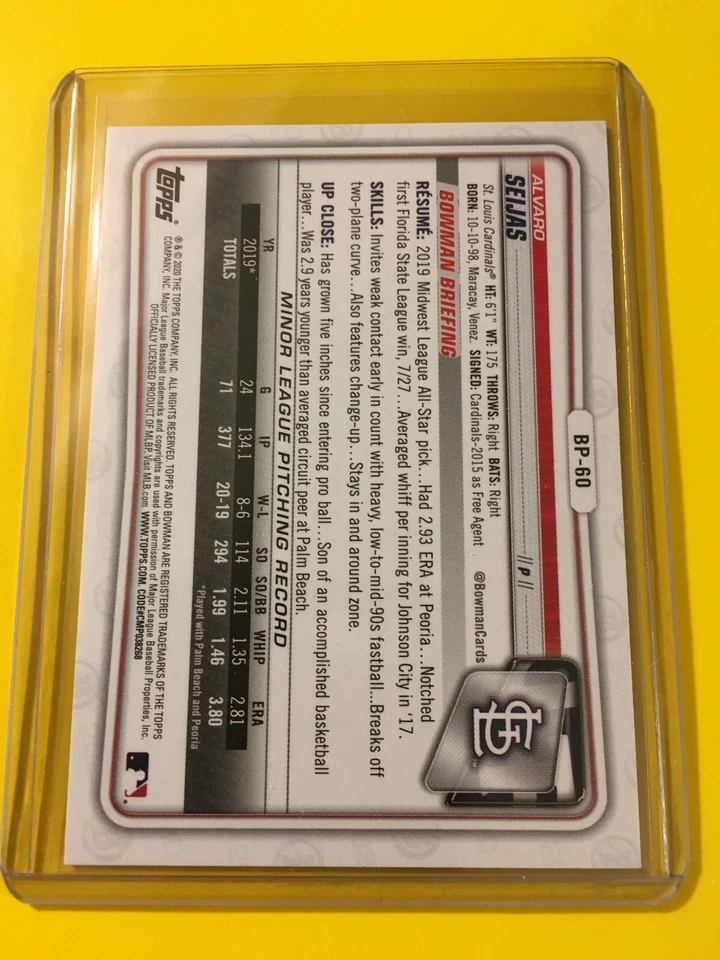 🔥🔥2020 Bowman Prospects ALVARO SEIJAS CAMO #BP-60 Cardinals - Image 2 of 2