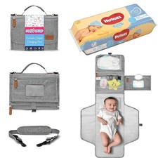 Portable Changing Pad with Shoulder - Bundle with Baby Wipes -Easy Detachable