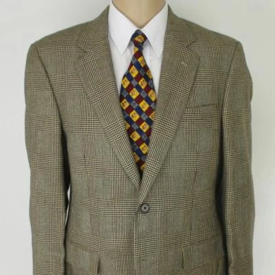 38 R Jos A Ufer Beige Schwarz Seide Kamel Haar Herren 2 Btn Jacke Sport Blazer - Bild 1 von 4