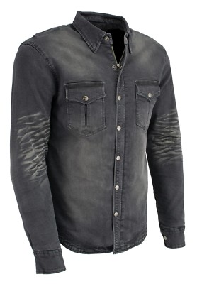 Milwaukee Leather MPM1620 Men's Armored Denim Biker Shirt w/ Kevlar  Liner